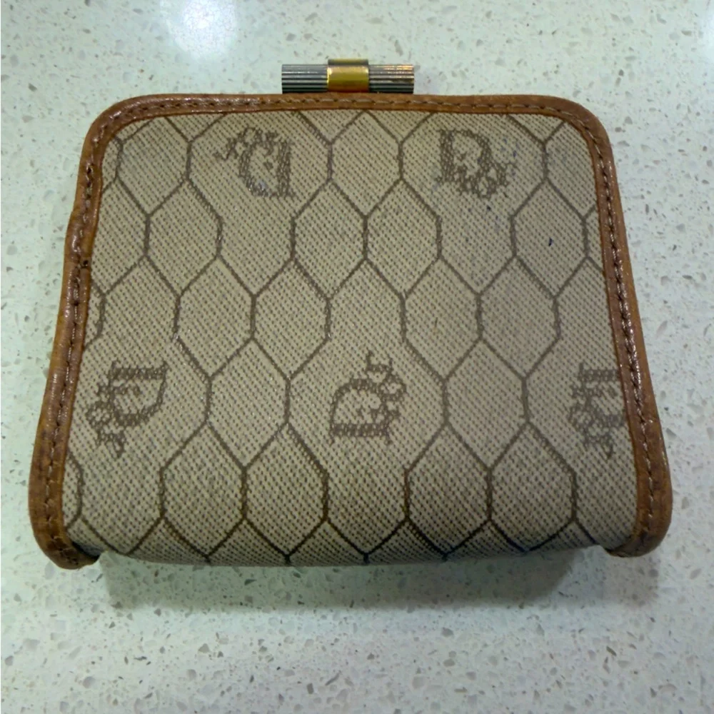 Authentic 1990s CHRISTIAN DIOR Brown Honeycomb Clutch Pouch Wallet